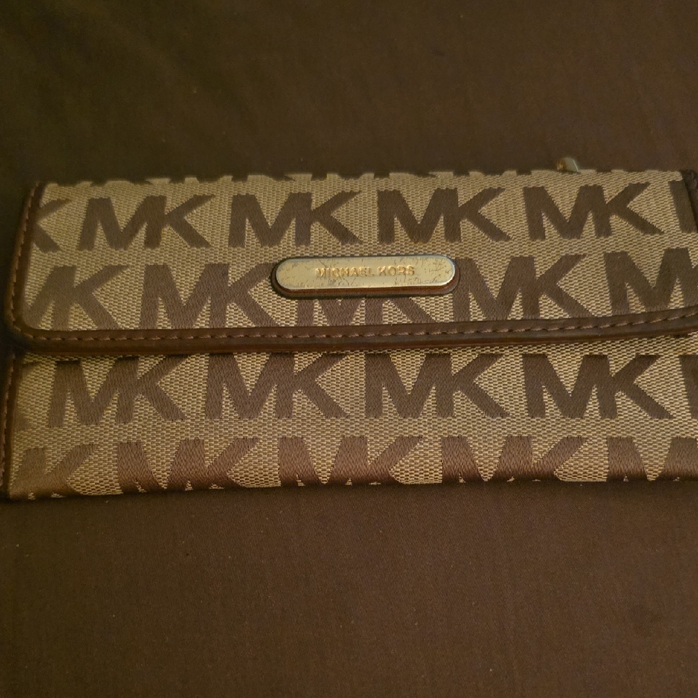 Michael Kors Tan and Brown Monogram Wallet